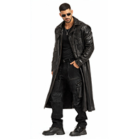 Manteau long en cuir véritable pour homme, tissu en laine, simple boutonnage, boutons en corne, 100% rembourrage en duvet, manteau écologique