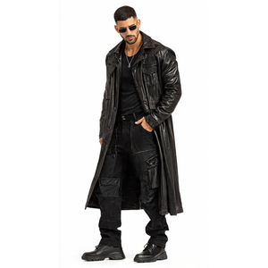 Trench-Coat en cuir de vachette véritable pour homme Manteaux en cuir à simple boutonnage pour homme - Product Image 2