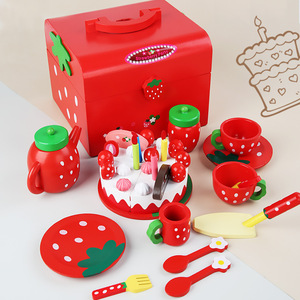 Juguetes de madera para juegos de imitación para niños para fiestas de té, verduras, pastel de cumpleaños, frutas, juego de cubiertos para cenas informales - Product Image 5