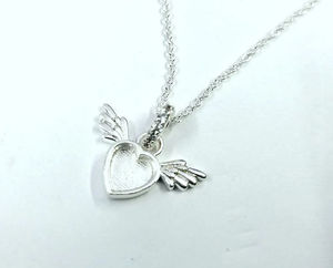 Argent Sterling 925 massif 8mm en forme de coeur lunette blanc réglage pendentif aile d'ange bon pour les cendres et la résine remplissage lait maternel bricolage - Product Image 4