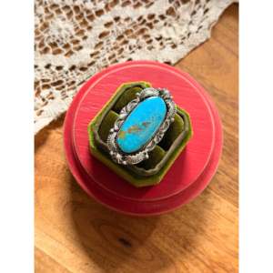 Emerson Degarito Handmade Kingman Turquoise & Sterling <b>Silver</b> <b>Ring</b> <b>Emerald</b> Cut Stone Bezel Setting Inlay Size 8.75 Everyday Wear - Product Image 4