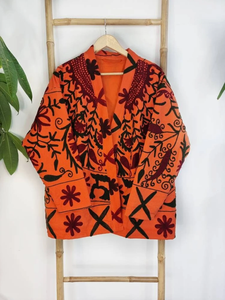 Femmes été Suzani brodé à la main veste courte Crewel Festival cadeau spécial imprimé tissu coton remplissage brodé - Product Image 6
