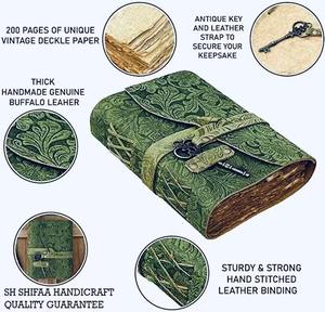 Diario de cuero en relieve de 240 páginas Vintage hecho a mano, verde, tamaño A4, encuadernado en espiral, regalo perfecto, enviado en 6 horas - Product Image 2