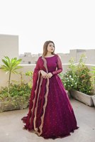 Robe longue Anarkali traditionnelle indienne moderne en Georgette avec broderie diamant, Salwar Kameez de créateur à manches longues avec Dupatta, tenue de soirée pour femme, livraison rapide