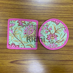 Pistachio Green Quilted Cotton Coasters Set 5x5" Hand Block Printed Eco-Friendly Reusable Drink Coasters Tea <b>Coffee</b> Mug Mats - Product Image 3