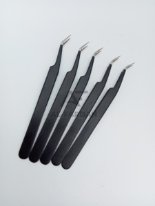 Extensions de cils de couleur noire mate pince à épiler 45 degrés de long 14cm pointe de fibre pince à épiler Volume de cils en acier inoxydable durable - Product Image 6