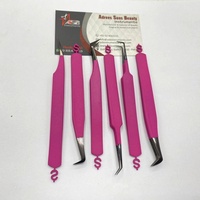 Pince à épiler japonaise en acier durable rose pâle pour extensions de cils, personnalisée, avec revêtement mat et pointe en fibre en forme de signe dollar