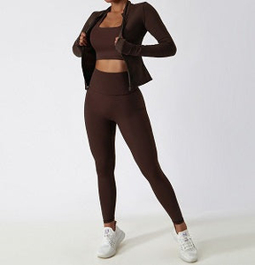 2025 vente en gros Fitness vestes et Leggings taille haute Gym Fitness ensembles Sexy beurre doux Yoga 3 pièces ensemble d'entraînement vêtements de jogging - Product Image 4
