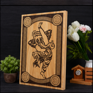Art mural traditionnel en bois de manguier écologique avec motif gravé de Ganesha, décoration rectangulaire pour la maison, salon, Diwali - Product Image 2