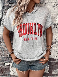 Sweat à capuche d'été 100% coton pour femmes haut pull décontracté avec manches courtes et sweat-shirts haut de yoga respirant - Product Image 6