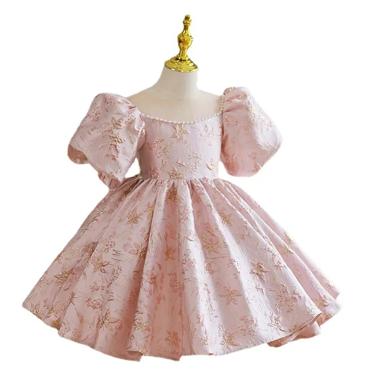 2023 New high-end Foreign style Pink wedding flower girl dresses piano performance skirt First birthday dress