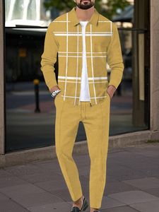 Conjunto Deportivo Vintage para Hombre, Chaqueta Ajustada con Cierre y Bolsillos, Estilo Waffle, Chaqueta con Solapa y Estampado, Chándal de Tela de Punto - Product Image 3