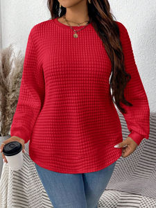 Sudadera personalizada para mujer, Sudadera de cuello redondo de poliéster de Color sólido, tejido de gofres grueso y cálido para mujer - Product Image 5