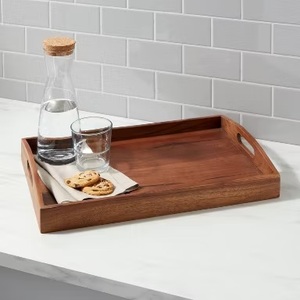 Bandejas elegantes de madera premium, rectangulares, de madera maciza, con asas, organizador y bandeja de almacenamiento para cocina, comedor y decoración del hogar. - Product Image 2