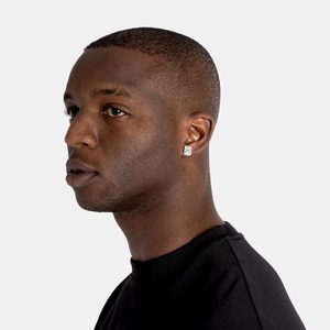 Luxury <b>Emerald</b> Cut <b>Stud</b> Earrings for Men and Women Silver Tone Iced Out Halo Diamond Style Hip Hop Jewelry - Product Image 2