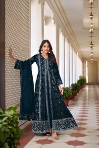 Fausse georgette lourde et soie Santos terne avec organza dupatta avec semi-cousu - Product Image 5