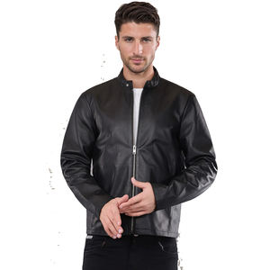 Chaqueta de Cuero Casual para Hombre, Color Sólido, Estilo Urbano, Cuello Alto de Lona, Transpirable, Ecológica y Cómoda - Product Image 1