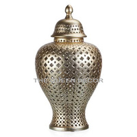 Ensembles nordiques modernes de finition d'émail de forme ronde en métal d'aluminium élégant de 3 avec des couvercles d'or décoration à la maison de pot de gingembre