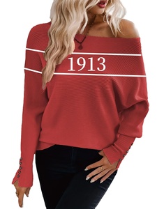 เสื้อสเวตเตอร์ผู้หญิงทรงหลวมไหล่เฉียงแบบอสมมาตร  แฟชั่นอเนกประสงค์ แขนยาว  พร้อมโลโก้แบบกำหนดเองได้ - Product Image 4