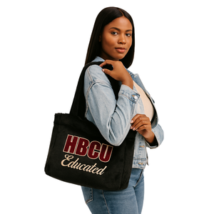 Bolso Tote de Felpa con Bordado de Chenilla, Diseño Delta Negro, Estilo HBCU, Regalo Personalizado para Hermandad Griega Divine Nine - Product Image 1