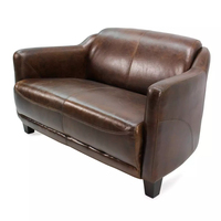 Sofá Loveseat de 2 Plazas Tapizado en Cuero Genuino Hecho a Mano, Diseño Minimalista para Sala de Estar o Taller, Resistente a la Intemperie
