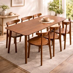 Juego de Comedor Moderno de Lujo Kanadel para 6 Personas, Madera de Fresno Marrón, Bambú, para Casa, Apartamento, Hotel, Restaurante, Sala de Estar, Muebles TACASA - Product Image 1