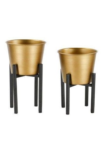 Pot de fleurs en métal doré durable avec un style moderne, meilleur support pour la décoration de la maison, du jardin et du balcon, prix de gros en provenance d'Inde - Product Image 2