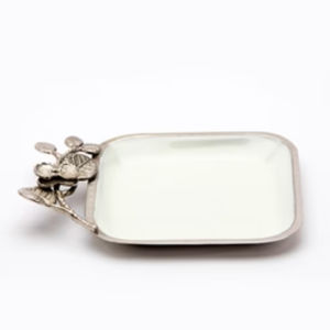 Plato de servicio cuadrado blanco y de Metal de alta calidad con motivo Floral, plato y Metal plateado moderno para decoración y regalos del hogar - Product Image 1