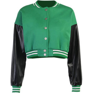 Veste universitaire en cuir et laine sur mesure de haute qualité avec broderie en chenille, veste courte pour femmes - Product Image 1