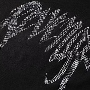 Camiseta de algodón 100% de estilo único Unisex, tela de punto en blanco peinado con estampado de diamantes de imitación, Camisa estampada holgada para hombre - Product Image 4