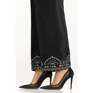 Pantalon en crêpe de soie brute 100% noir, taille haute, anti-plis, brodé TR-24-24 - Product Image 3