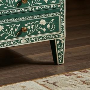 Console de rangement à tiroirs en os incrusté vert et blanc, meuble décoratif artisanal pour espaces de vie, prix de gros - Product Image 4