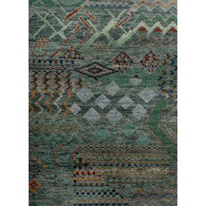 Tapis Manchaha vert en laine et soie de bambou noué à la main, 9x12, design patchwork rectangulaire pour la maison et le couloir - Modèle Les-2719, Jaipur Rugs US - Product Image 3