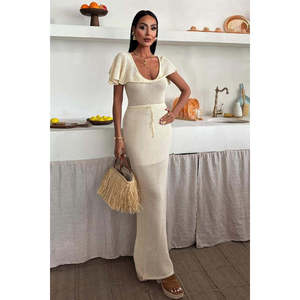 Vestido de Punto con Escote Profundo y Detalles de Malla 2867 - Transpirable y con Cintura Natural para Ocasiones Informales - Product Image 2