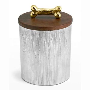 Vente chaude repas argent aluminium martelé ligne conception boîte de rangement de haute qualité avec couvercle en bois et poignée en laiton - Product Image 1