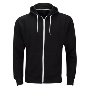 Venta al por mayor de moda patrón sólido negro Zip-up Sudadera con capucha gruesa sudadera de lana para la temporada de invierno estilo liso - Product Image 4