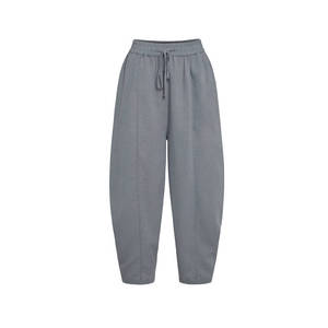 Grey Mid-Rise <b>Harem</b> <b>Trousers</b> Relaxed Fit Plain Dyed - Product Image 1