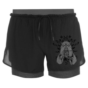 กางเกงวิ่งขาสั้นเอวสูงสำหรับผู้หญิง ผ้าถักระบายอากาศ 100% ผ้าฝ้าย แต่งกระดุม แห้งเร็ว มีเชือกผูก - Product Image 1