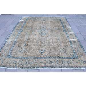 Alfombra Vintage Extra Grande de 9.8x12.1 pies, Alfombra Turca de Lana Azul Sólida - Product Image 1