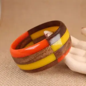 Genuine Quality Stylish Yellow Orange Resin Wooden <b>Fashion</b> <b>Bangles</b> for Women and Girls for Parties and Engagements Low Price - Product Image 1