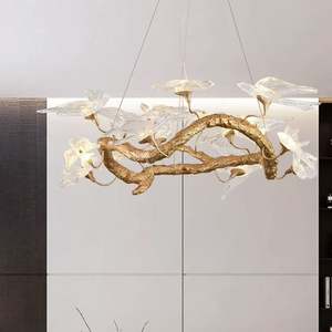 Lampadario a Forma <span class=keywords><strong>di</strong></span> <span class=keywords><strong>Rondine</strong></span> su Ramo <span class=keywords><strong>di</strong></span> Rame per Soggiorno, Hotel, Villa, Sala da Pranzo, Camera da Letto, Lampadario Artistico in Vetro - Product Image 3