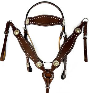 Western Horse cuero genuino Headstall & Breast Collar Tack Set cómodo y duradero envío gratis - Product Image 1