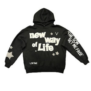 Sudadera con capucha de lana de algodón pesado con logotipo personalizado en relieve para hombre, ropa informal sólida con estampado de soplo, sudaderas con capucha para hombre - Product Image 1