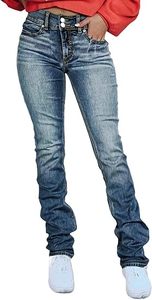 Pantalones vaqueros rasgados elásticos de cintura media de Color sólido a la moda para mujer de talla grande, Vaqueros ajustados informales de verano con decoración de botones - Product Image 2