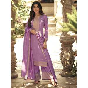 Ensemble de costumes pour femmes en soie brodée de lavande charmante pour les occasions spéciales, costume palazzo - Product Image 2
