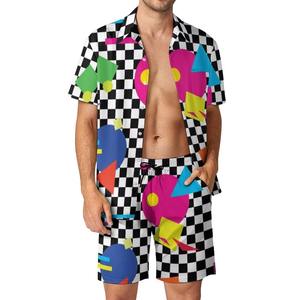 Ensemble deux pièces décontracté pour homme, chemise à manches courtes et short en tissu éponge à séchage rapide, idéal pour la plage, les vacances et les loisirs, personnalisable - Product Image 4