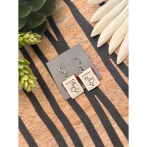 Zuni Handmade Cobblestone Kokopelli <b>Dangle</b> <b>Earrings</b> Made From Coral & Sterling <b>Silver</b> Drop Animal Shape Pattern - Product Image 3