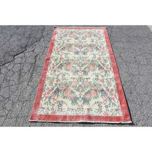 Vintage Turkish Wool <b>Rug</b> Red Green Patchwork Design <b>Boho</b> Style 36 X 64ft Large Area 10mm Thickness Latex for Hallway Room Decor - Product Image 1