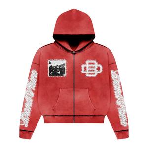 Custom Acid Washed Distressed Embroidery Logo Design Solid <b>Plain</b> Color <b>Tracksuits</b> for Men's Custom Logo Printed <b>Tracksuits</b> - Product Image 2