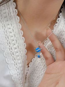 Collar de mujer de ópalo colorido nuevo de plata 925 superventas europeo y americano, cuello de tortuga doble azul elegante y de moda - Product Image 5